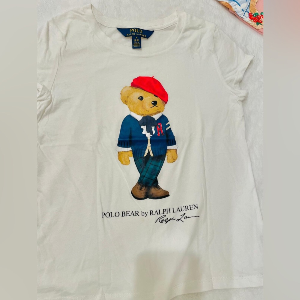3 Polo Ralph Lauren Girls T-shirt Tops Polo Bear - (Size M 8/10) - Picture 4 of 12